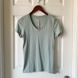 Quince Cotton Modal V-neck Short Sleeve Tee, Retired Color Light Blue, XS